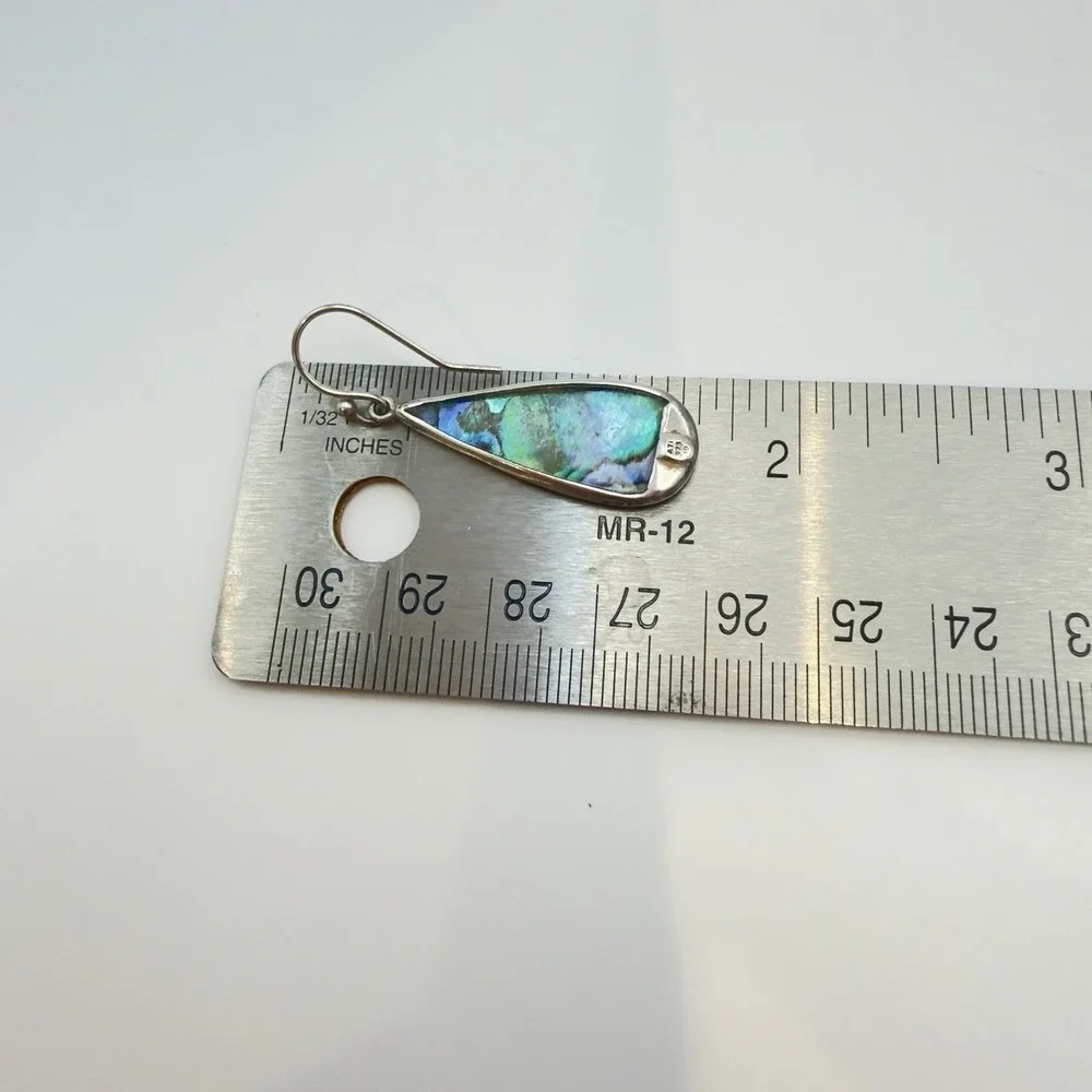 Vtg ATI Abalone Shell Sterling Silver Earrings Teardrop Dangle Pretty